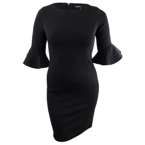 DKNY Women's Bell-Sleeve Sheath Dress - Black - Picture 1 of 3